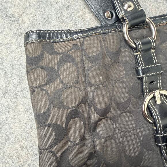 Coach Logo Black Shoulder Bag Purse w/Signature Leather Silver Hardware 15”x11” - Picture 4 of 16